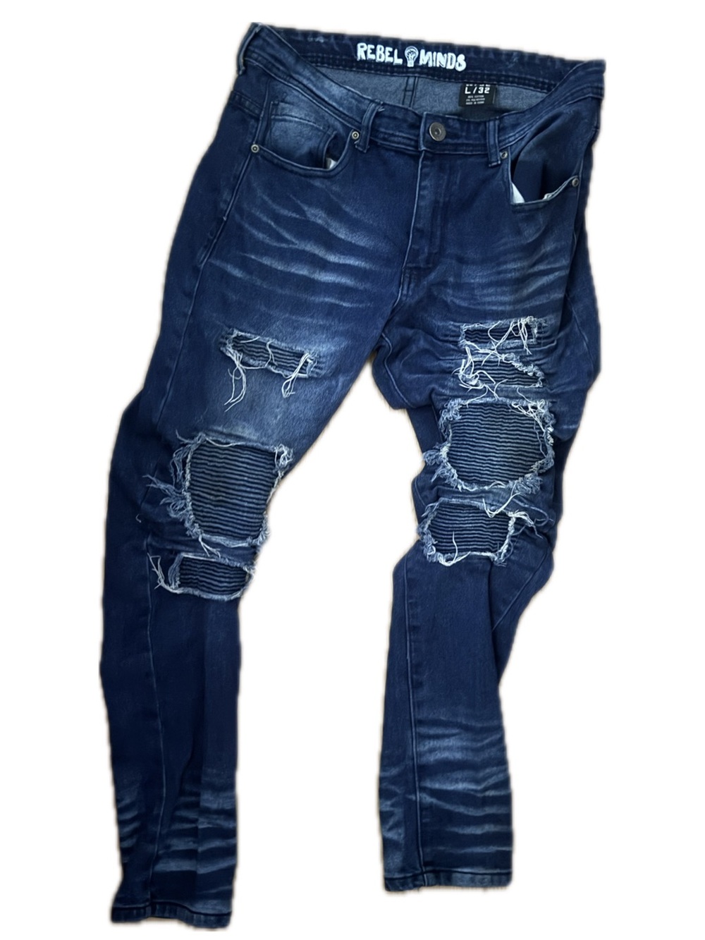 Rebel Minds Distressed Biker Skinny Jeans Men’s 32x32 Dark Wash Ripped Denim